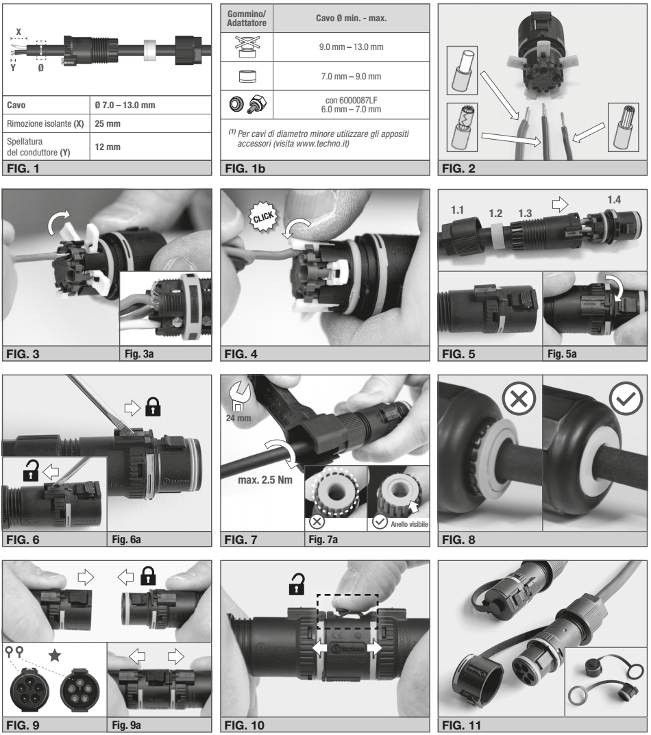 Силовой разъем 4 pin THS.389.A4E.R диаметр кабеля 7-13 17A IP68